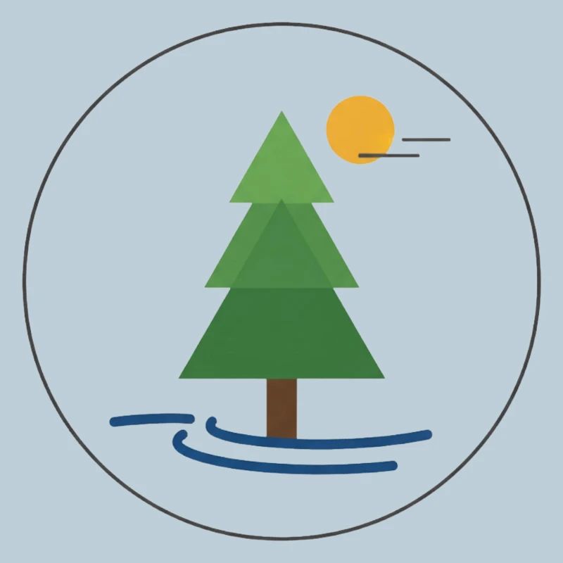 Geometrischer Waldbaum mit Sonne
