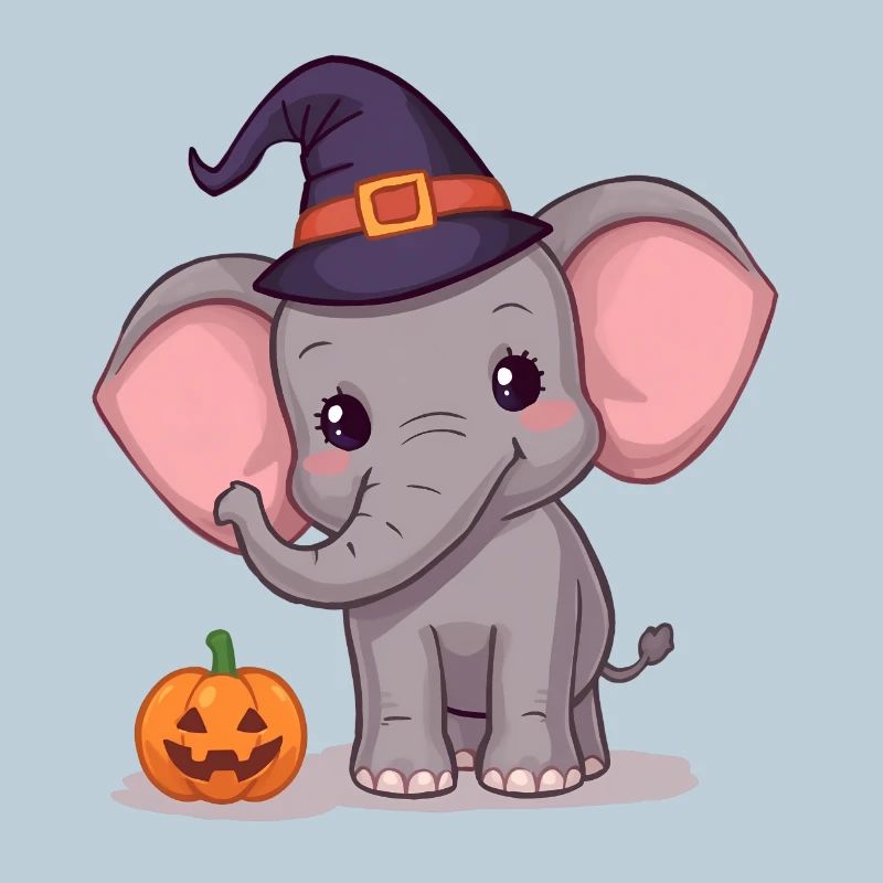 Mignon bébé éléphant sorcière citrouille Halloween