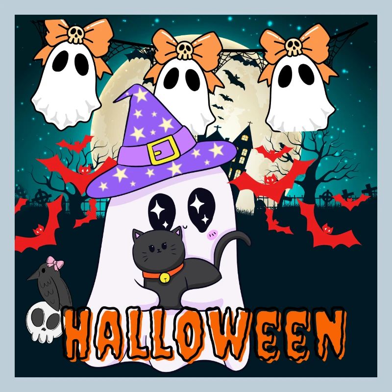 Süßer Zauberer Geist und schwarze Katze Halloween
