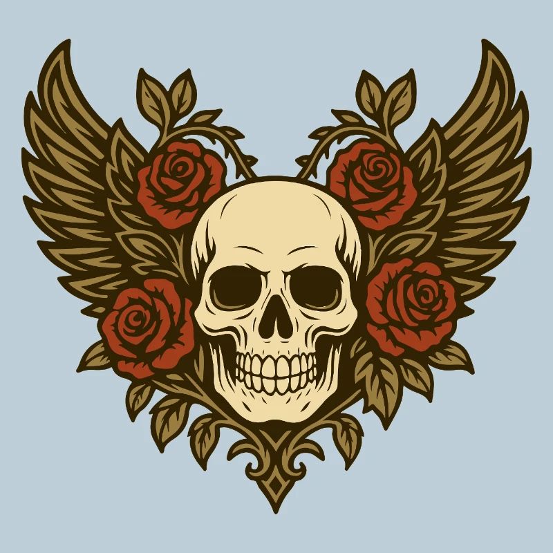 Skull Rose Wings Heart