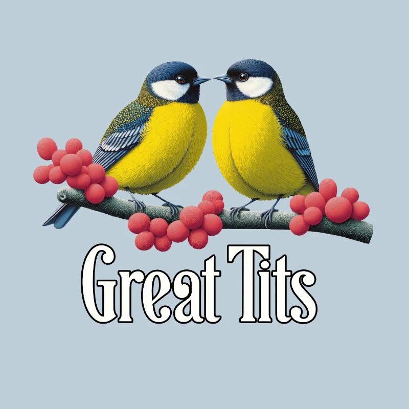 Great Tits Duo on Red Berries