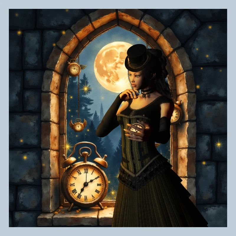 Victorian moon in stone tower