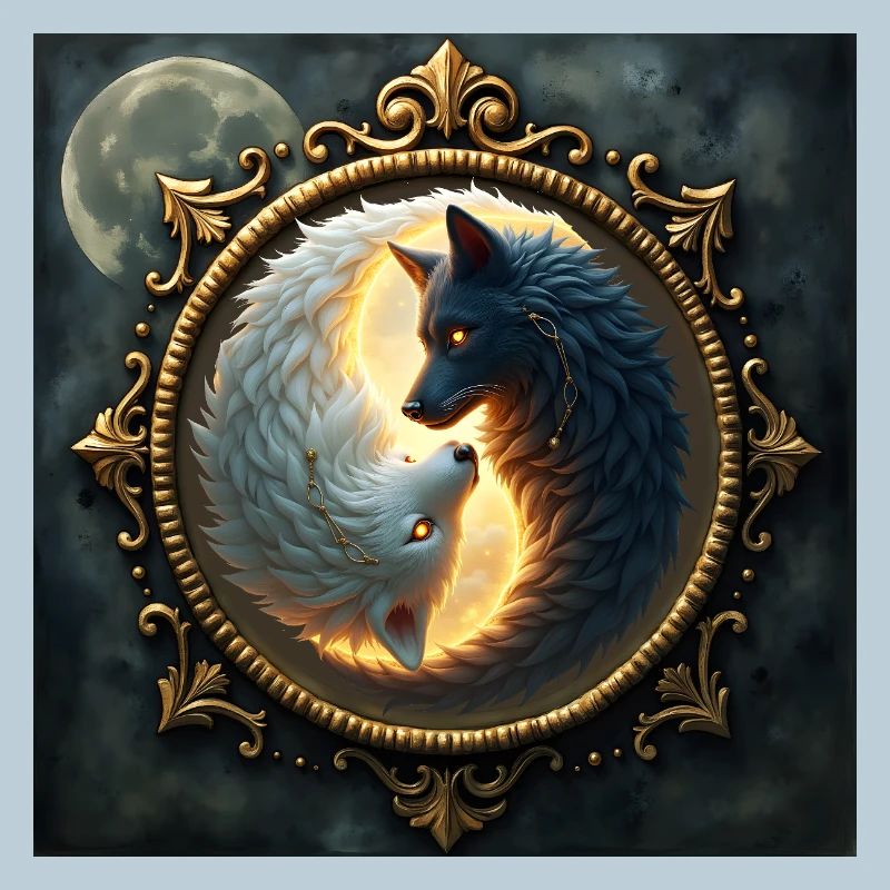 Moon Wolves: Yin Yang in Golden Frame