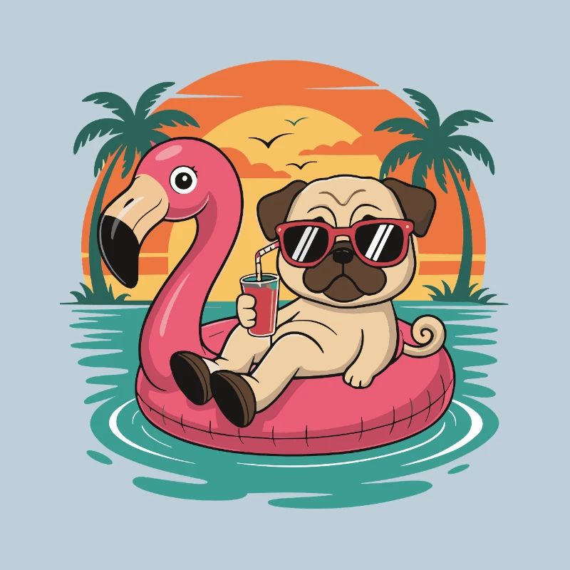 Lustiger Mops tropischer Sommerflamingo-Float