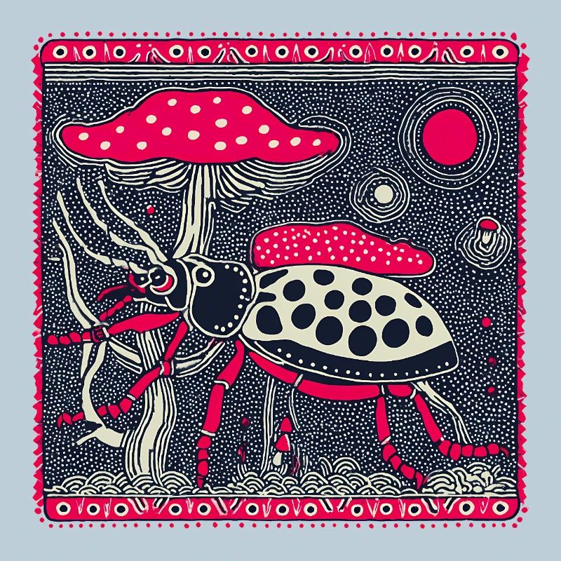 Psychedelischer Kaefer & Fliegenpilz – Retro Natur