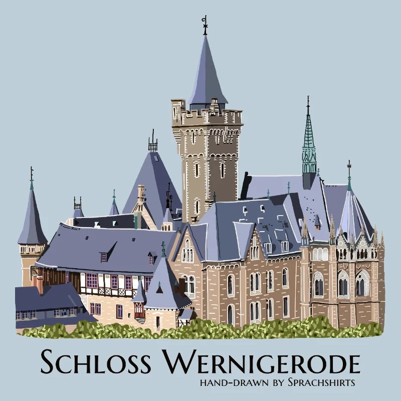 Wernigerode Castle in the Harz Mountains, hand drawing