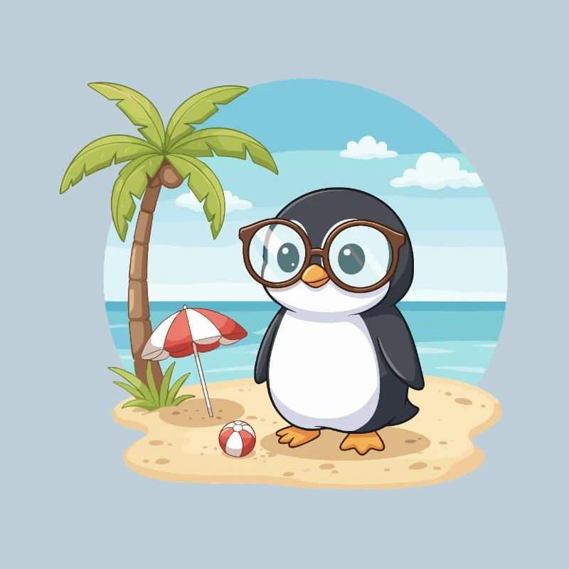 Cute Penguin with Glasses Beach Summer Vacation