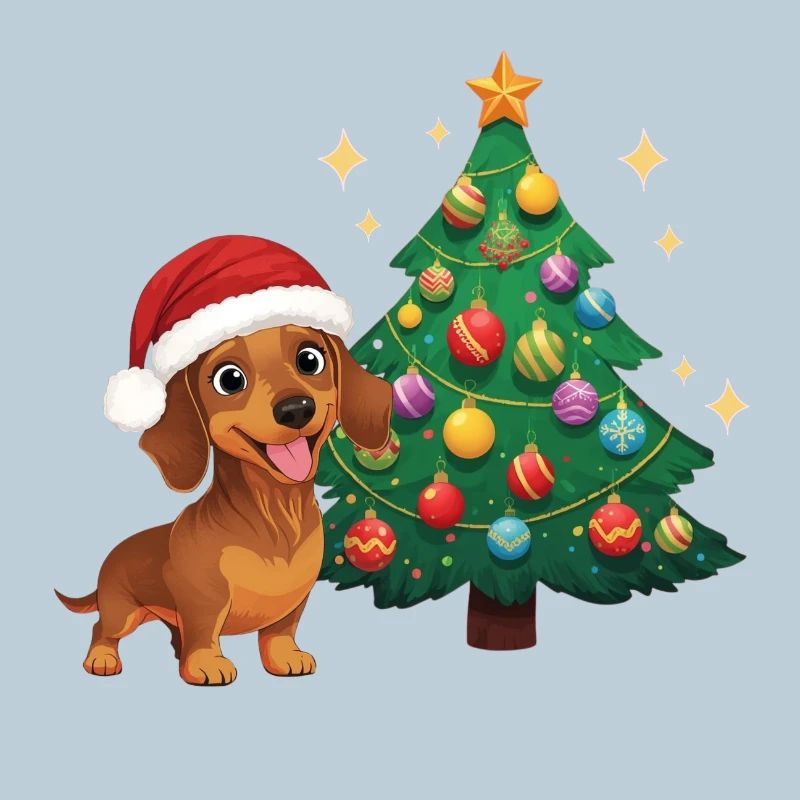 Dachshund with Santa Hat Christmas Christmas Tree
