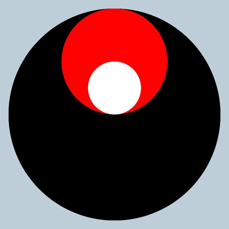 3 circles, black, red and white