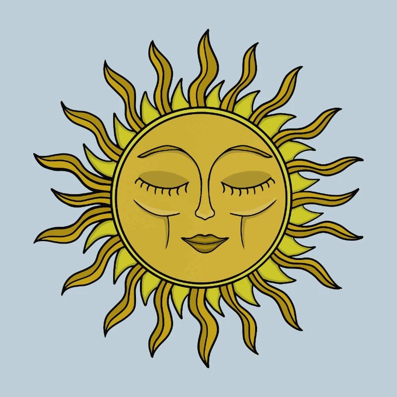 Vintage-Kunst im mystischen Boho-Stil mit himmlischer Sonne