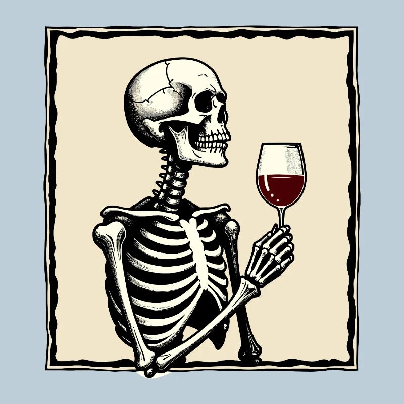 Squelette avec verre à vin