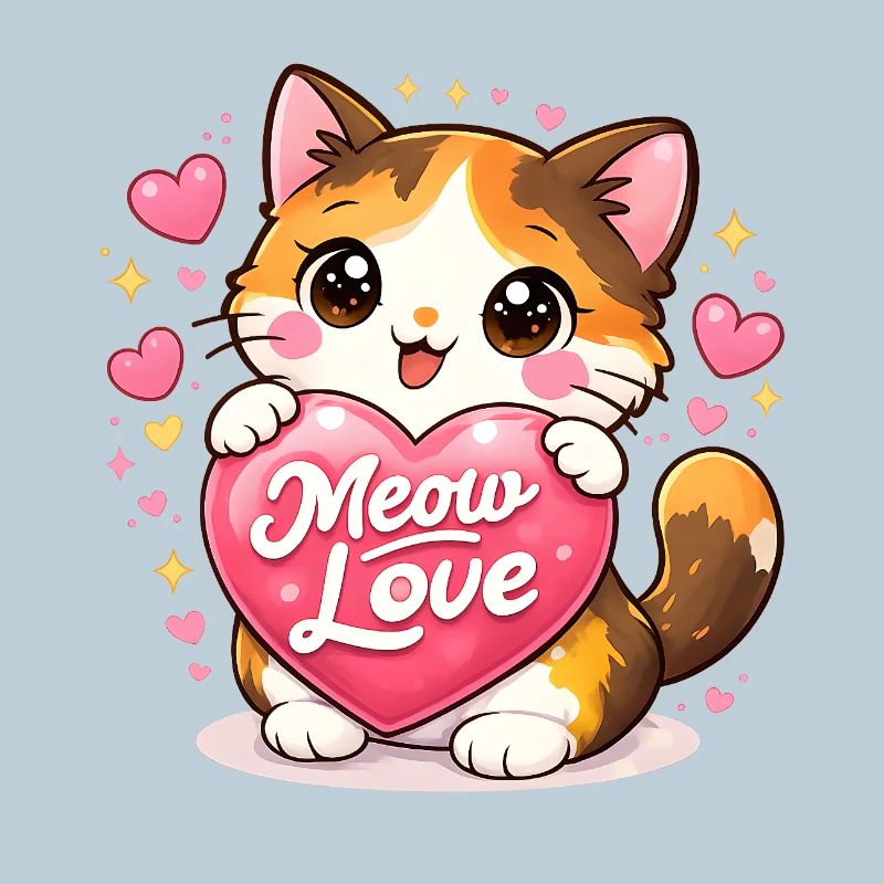 Süßes Kätzchen mit Herz – Kawaii Cat Love