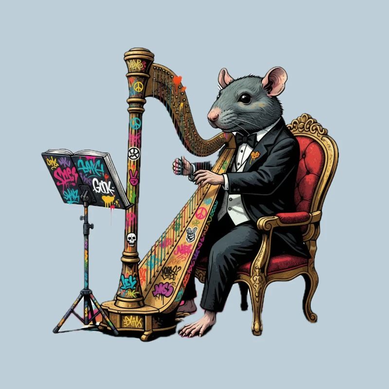 Rat in suit playing harp graffiti