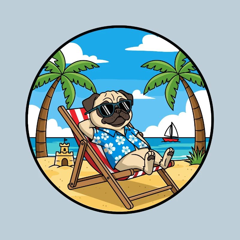 Cool Pug Beach Vacation Summer Vibes