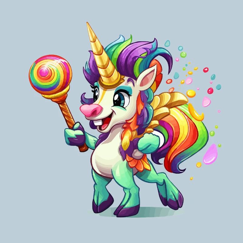 Buntes Einhorn mit Lolly