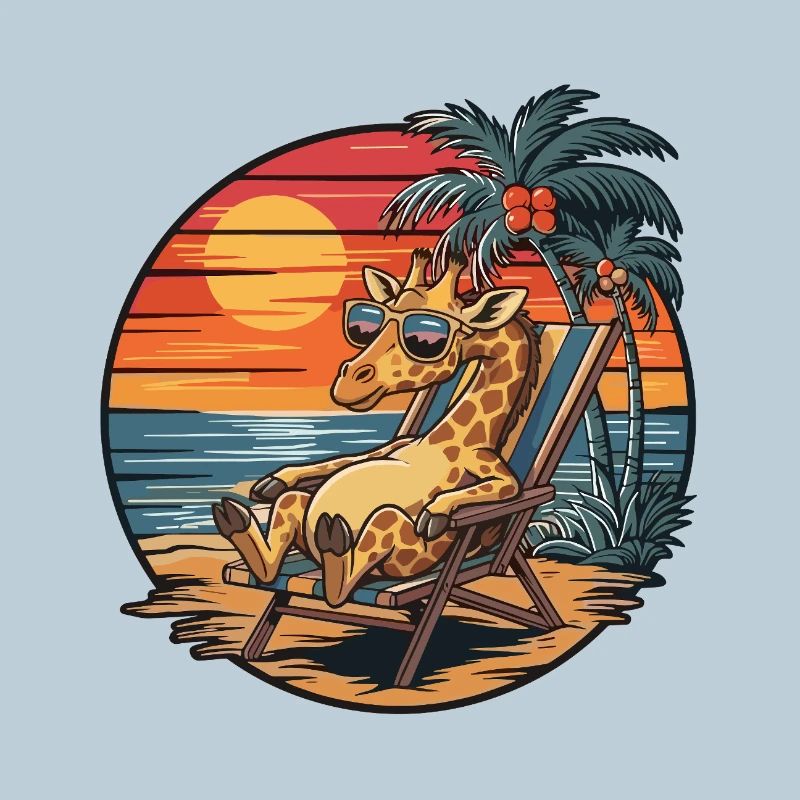 Funny Giraffe on Beach Summer Vacation Sunset