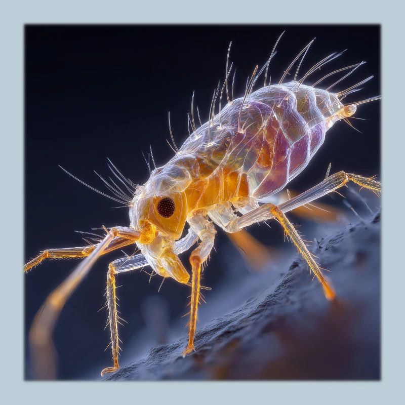 Puce transparente – Art macro des insectes dorés