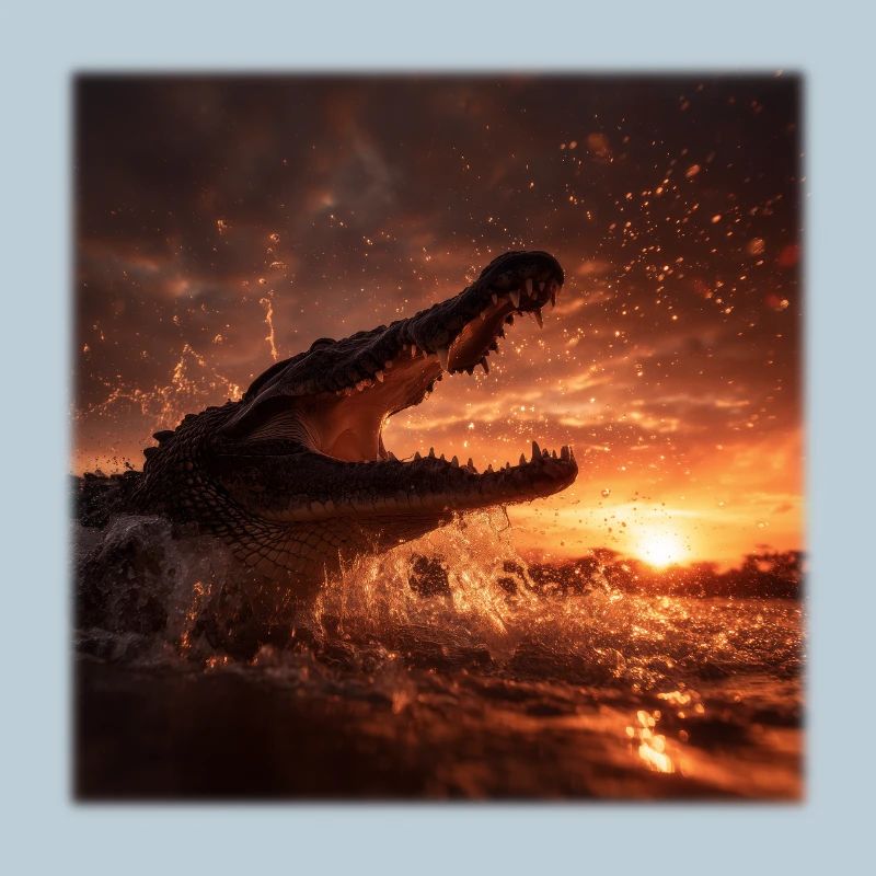 Wild Crocodile Action Sunset River
