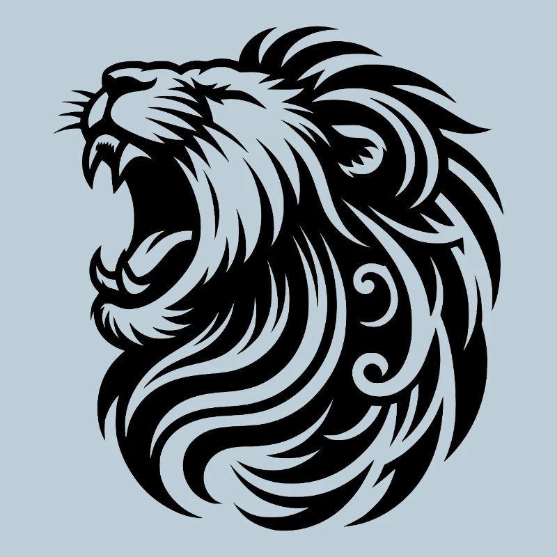 Roaring lion with elegant mane and teeth