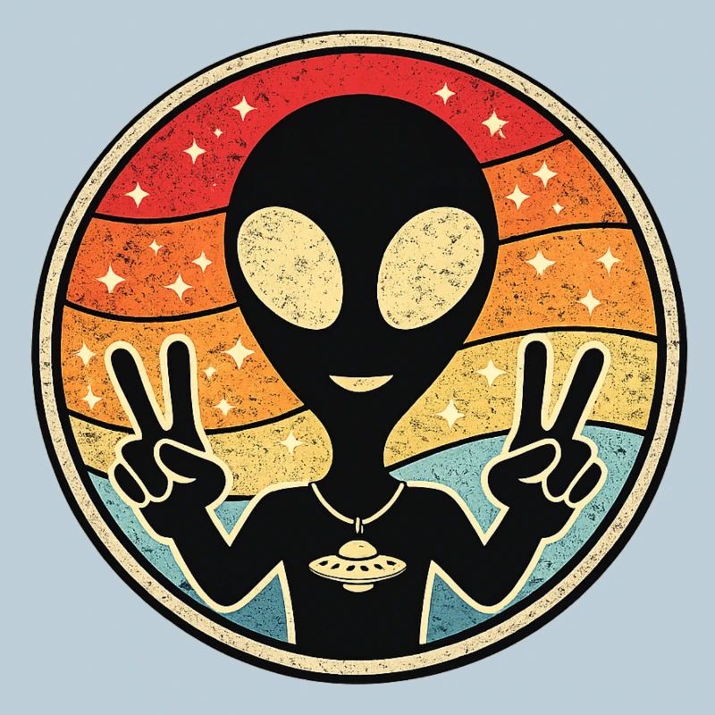 Alien Peace Retro Sticker
