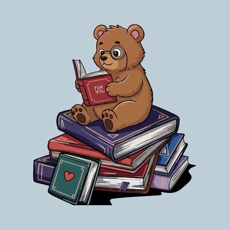 Bücherwurm Bär Tier Lesebücher Kunst