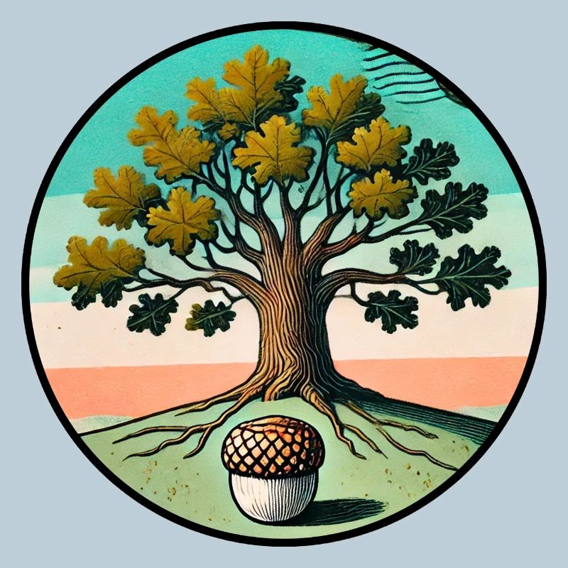 Retro-Baum des Lebens mit Eichel