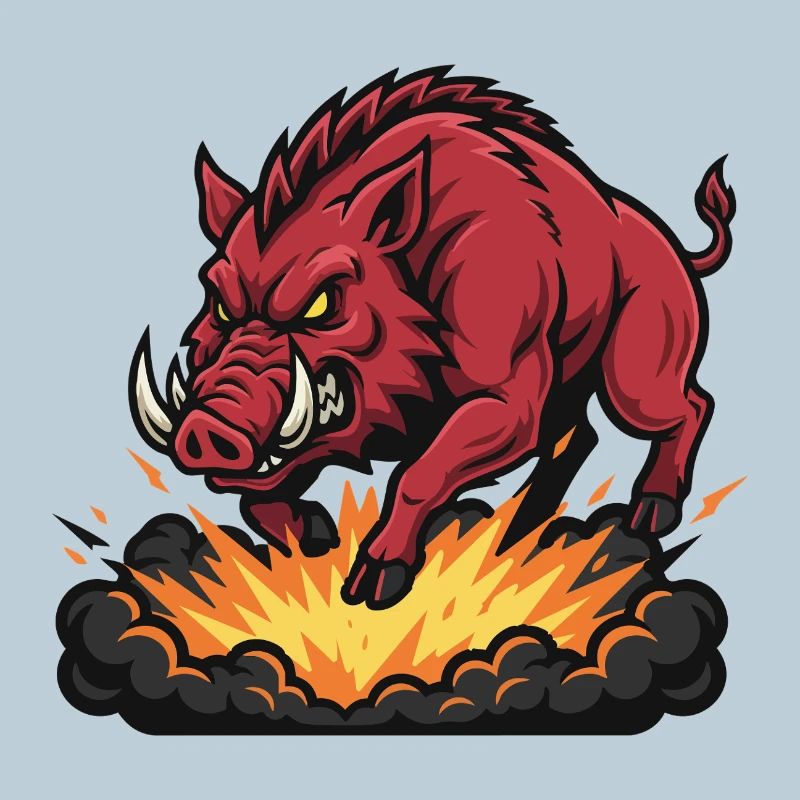 Sanglier Rouge Feu Explosion Mascotte Boar