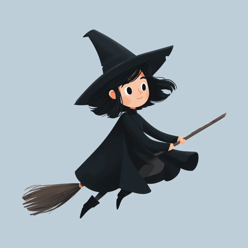 Flying witch on her broom