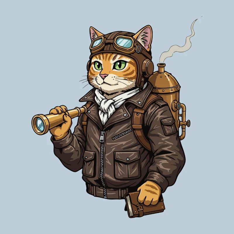 Chat Aviateur Steampunk Explorateur Curiosité