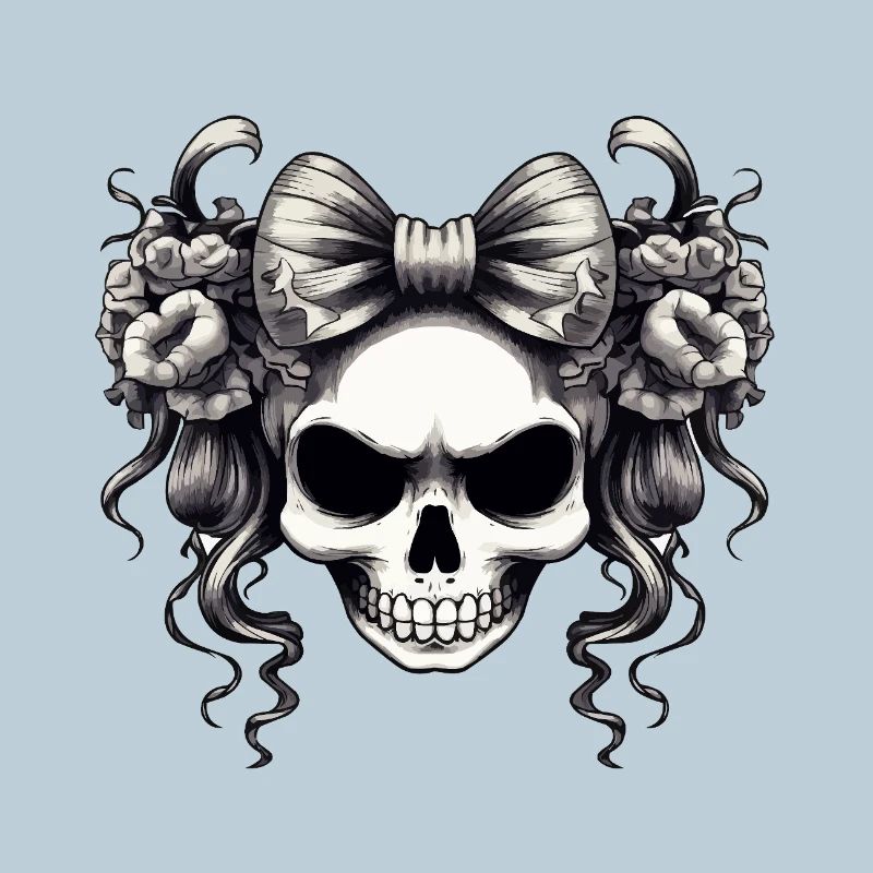 Skull with bow and roses