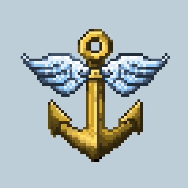 Retro Pixel Art Winged Anchor