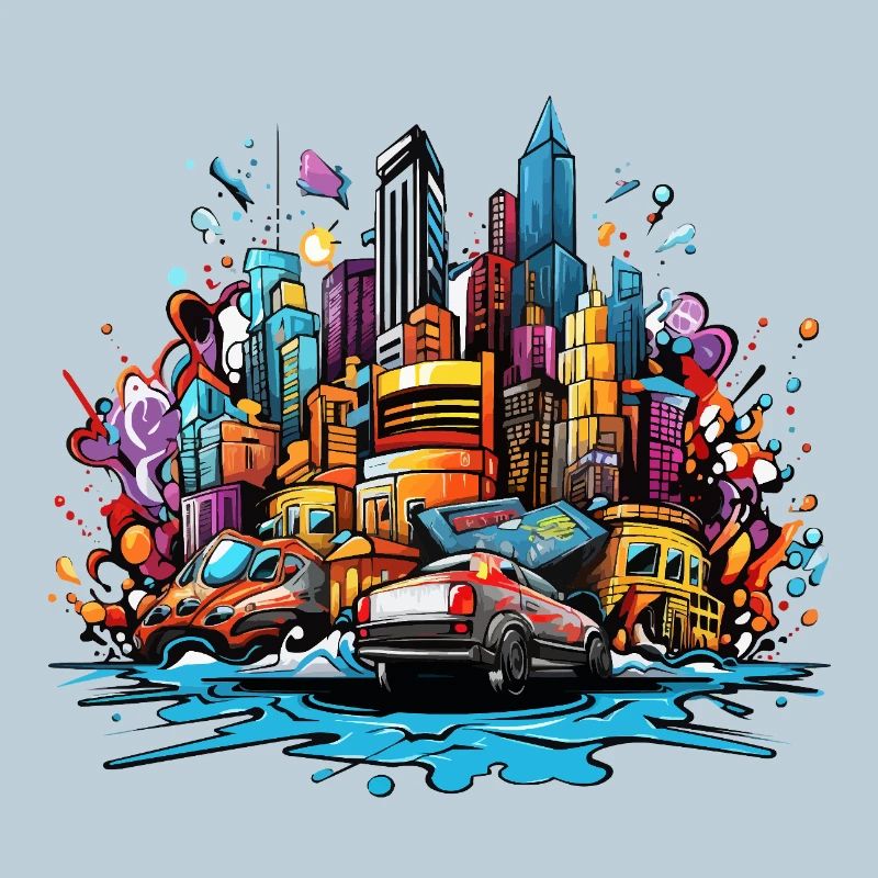 Bunte Stadtsilhouette mit Autos