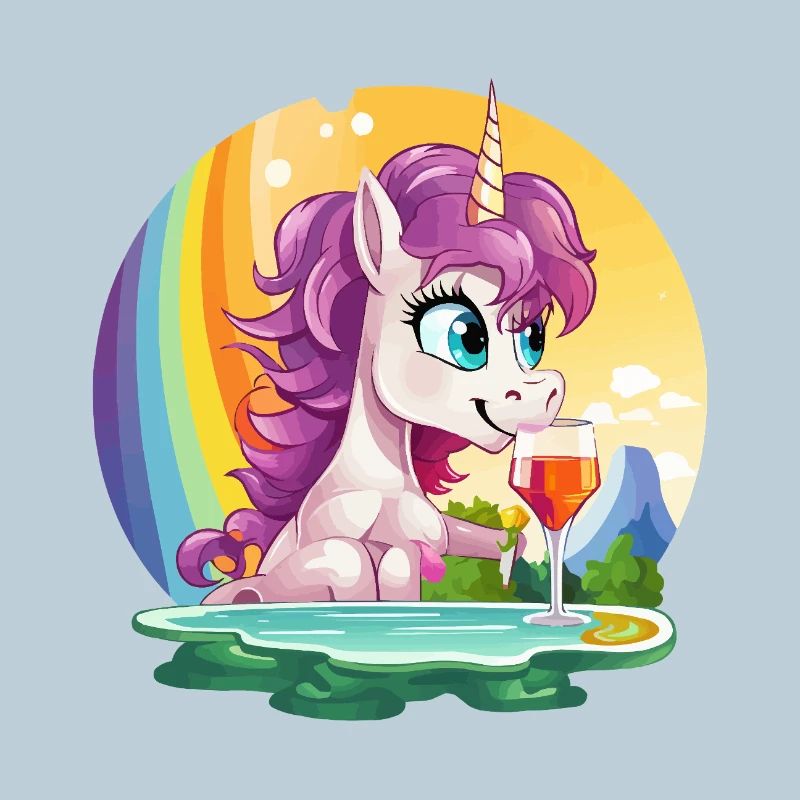 Unicorn am Pool mit Regenbogen