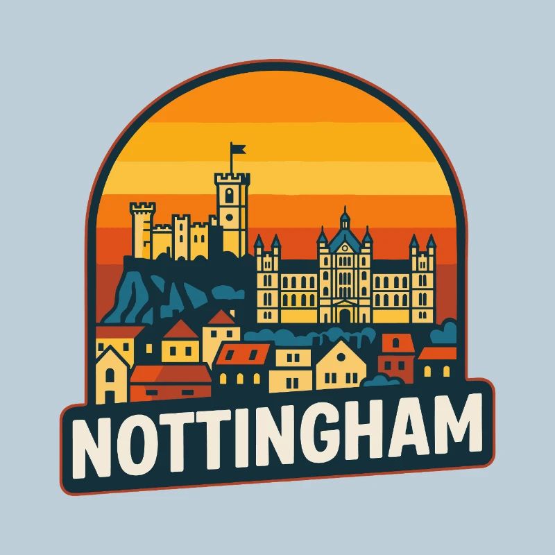 Nottingham Skyline Retro Sunset Vintage Design