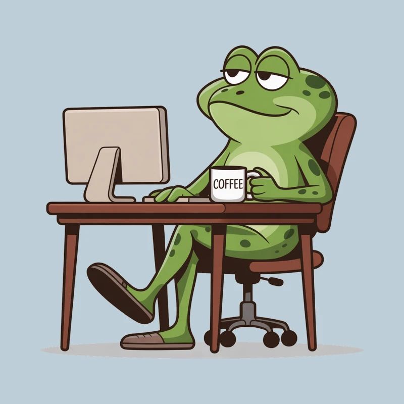 Frog office with coffee
