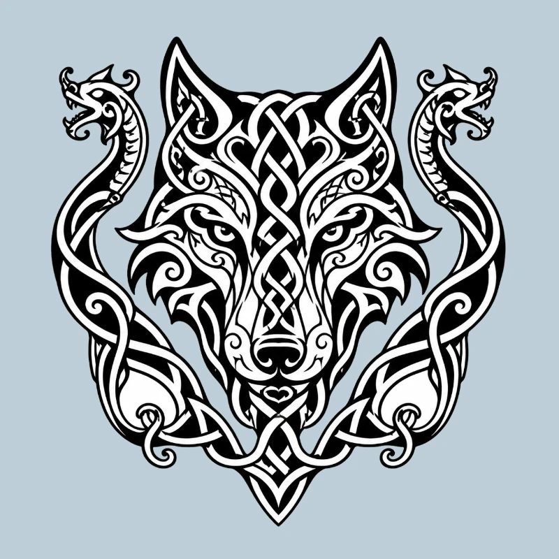 Celtic Wolf Head Knot Design