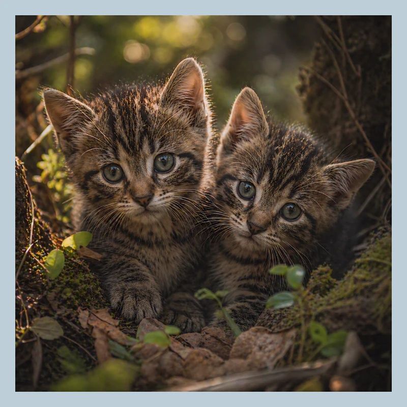 Kätzchen auf einer Lichtung im Wald