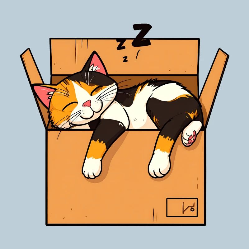 Le chat dort dans la boîte