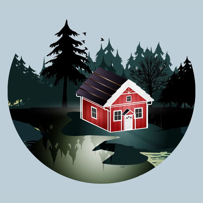 petite maison suédoise rouge à l'orée de la forêt