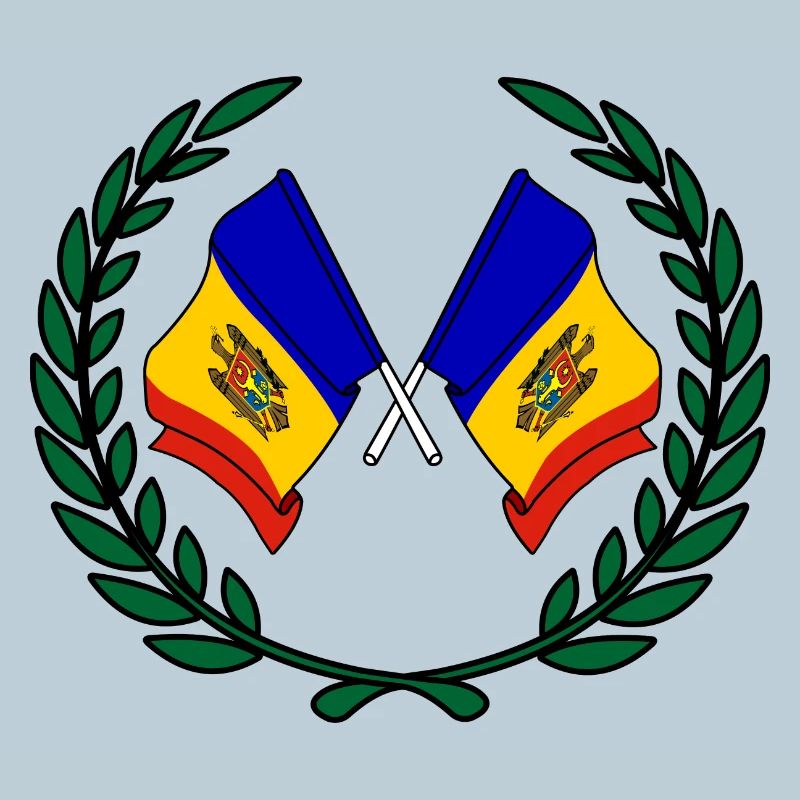 Flags Moldova in laurel wreath
