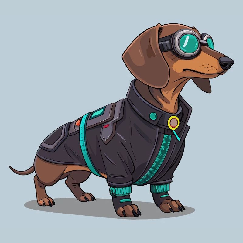 Cyberpunk-Hund im Tech-Anzug