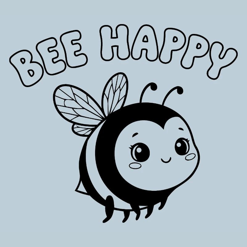 Bee Happy – Cute Bee Lineart Black White