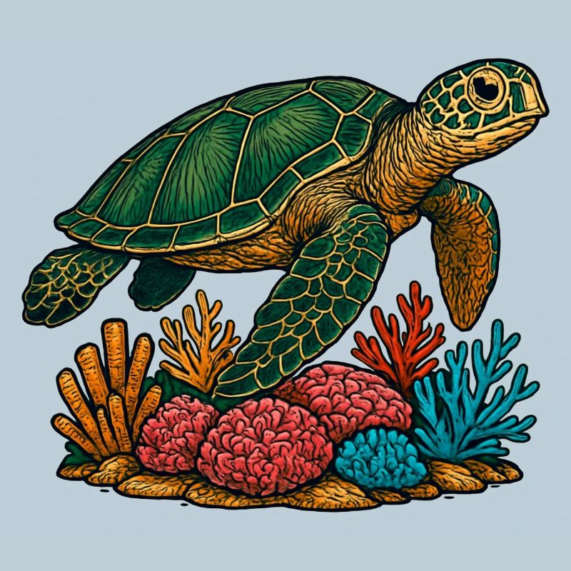 Green Sea Turtle Diver Design