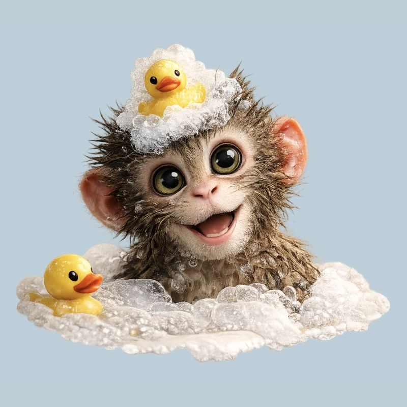 Bathing Time Monkey with Rubber Duck