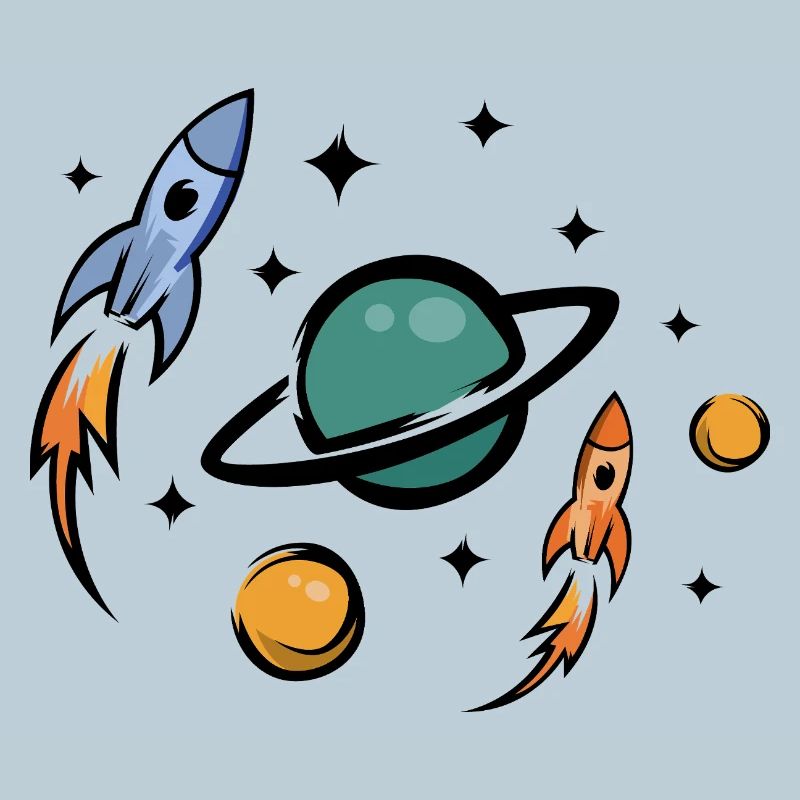 Retro Future Rockets & Planets Collage
