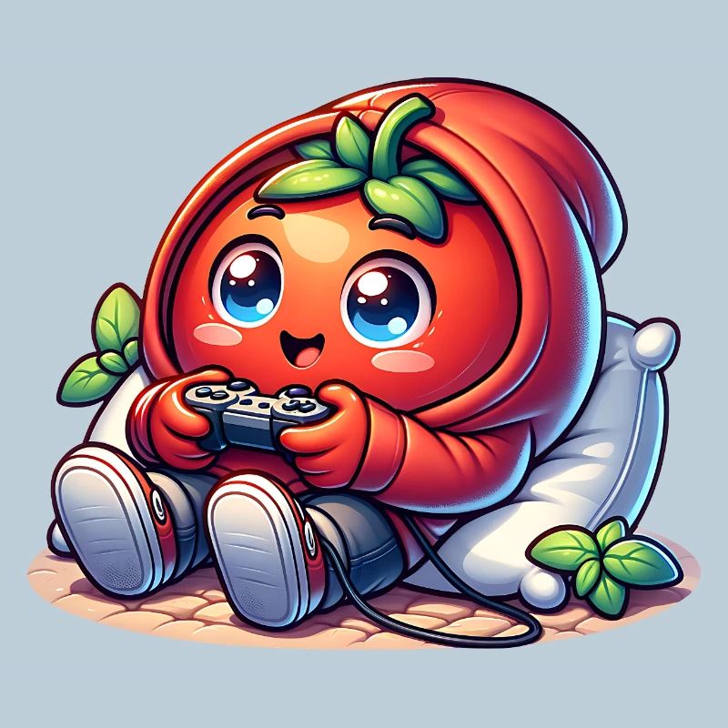 Kawaii Tomate Gamer Mit Controller Chibi Gaming