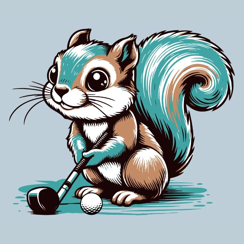 Cute cartoon squirrel playing golf