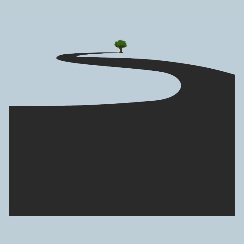 Lonely walk with green tree