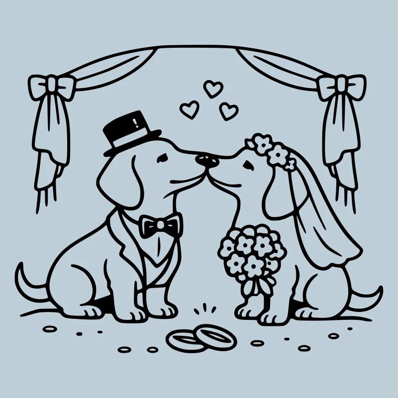 Art au trait de mariage teckel