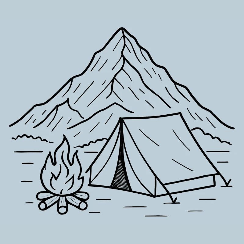 Mountain camping night silhouette